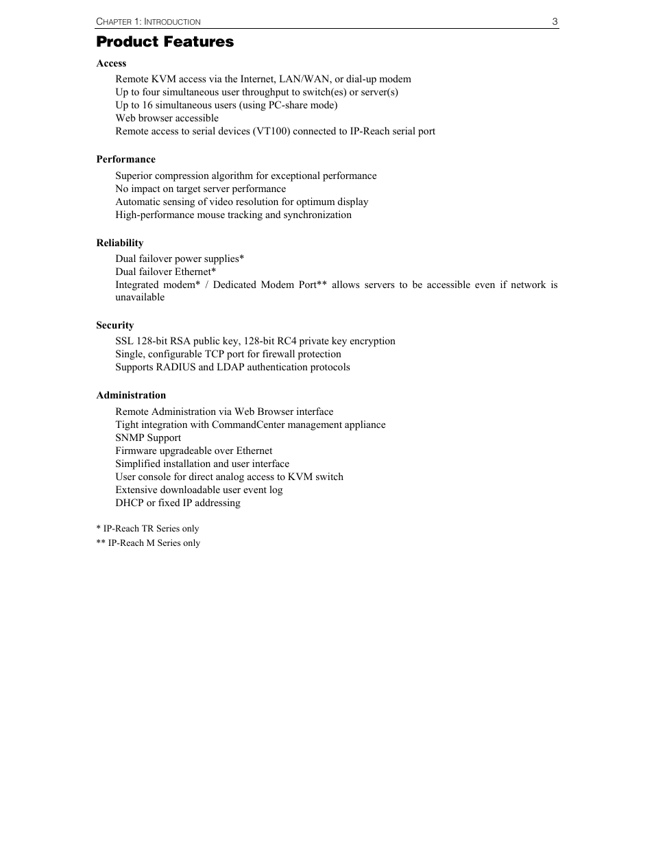 Product features | Raritan Computer Raritan TeleReach TR361 User Manual | Page 11 / 84