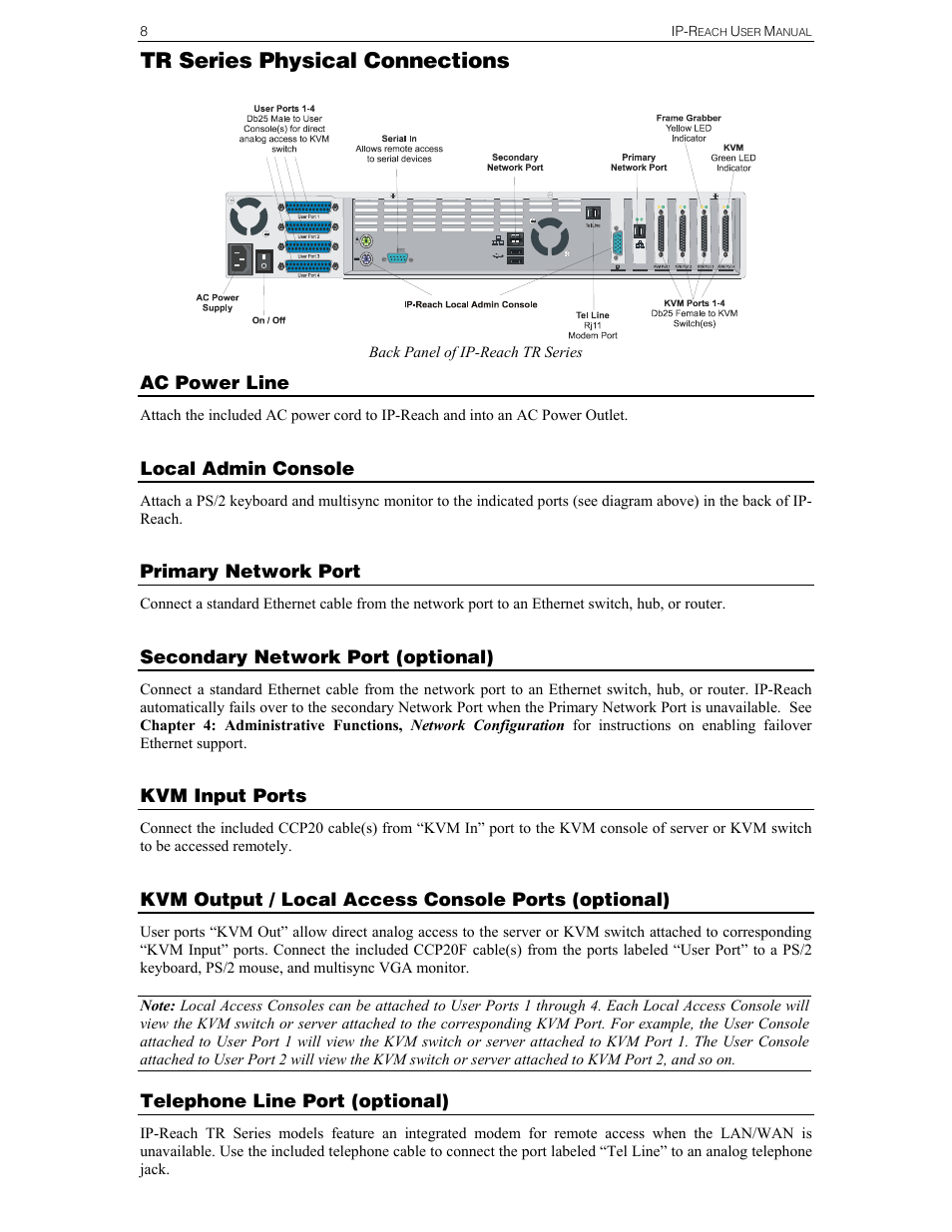 Tr series physical connections | Raritan Computer Raritan TeleReach TR361 User Manual | Page 16 / 84