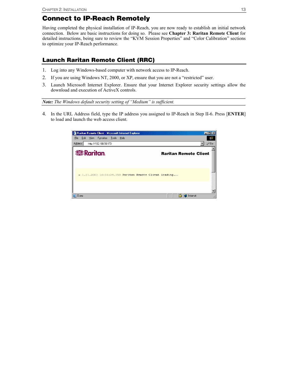 Connect to ip-reach remotely | Raritan Computer Raritan TeleReach TR361 User Manual | Page 21 / 84