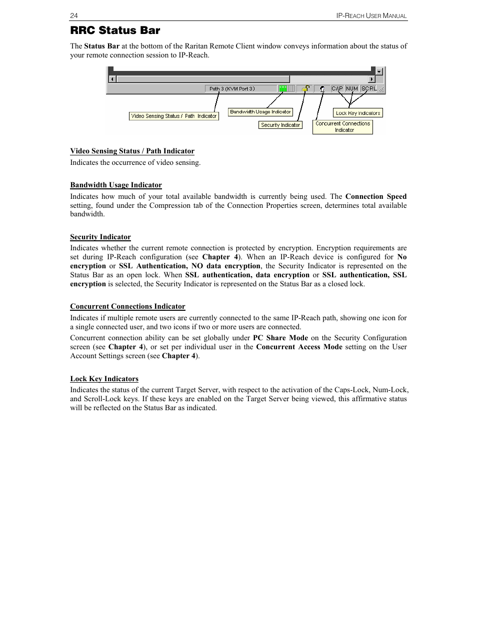 Rrc status bar | Raritan Computer Raritan TeleReach TR361 User Manual | Page 32 / 84