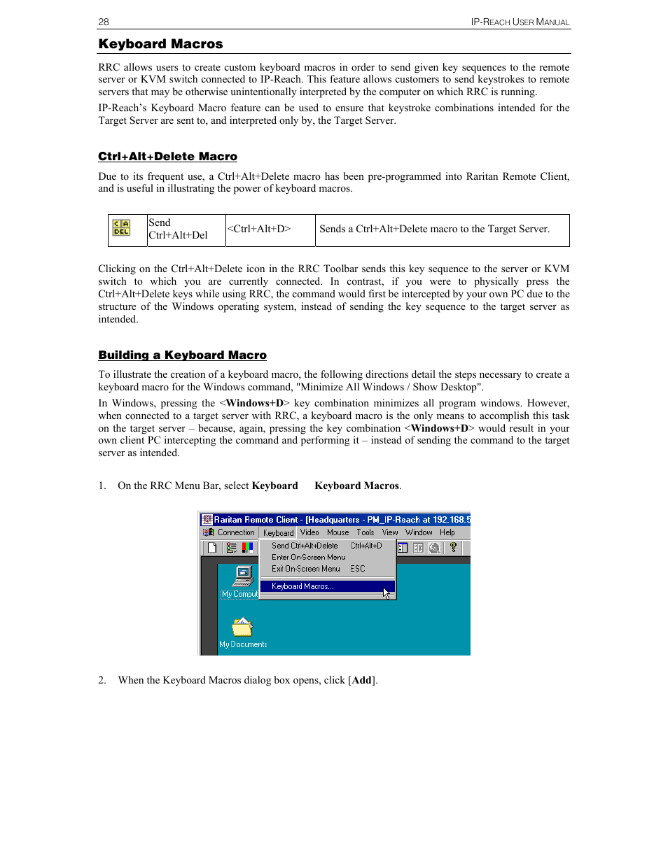 Keyboard macros | Raritan Computer Raritan TeleReach TR361 User Manual | Page 36 / 84