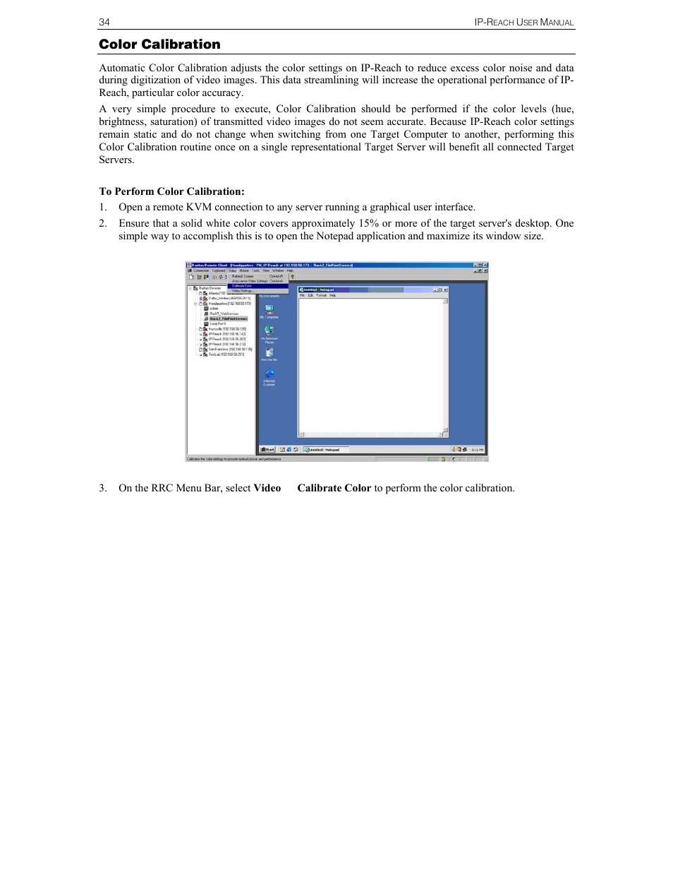 Color calibration | Raritan Computer Raritan TeleReach TR361 User Manual | Page 42 / 84