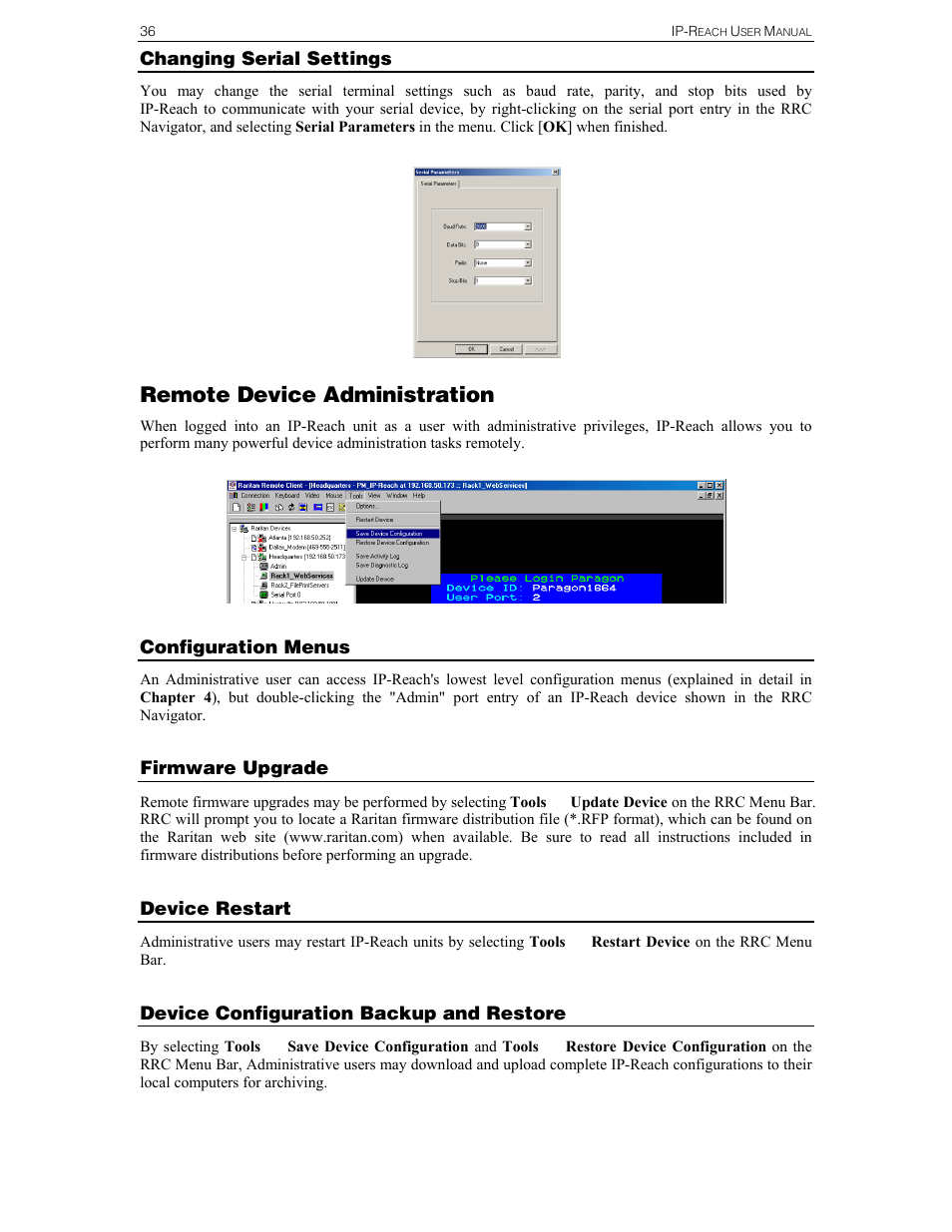 Remote device administration | Raritan Computer Raritan TeleReach TR361 User Manual | Page 44 / 84