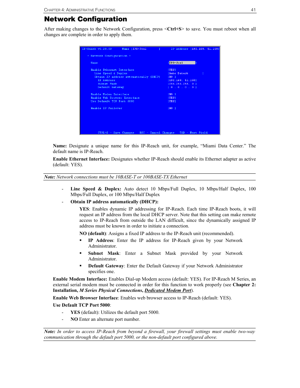 Network configuration | Raritan Computer Raritan TeleReach TR361 User Manual | Page 49 / 84