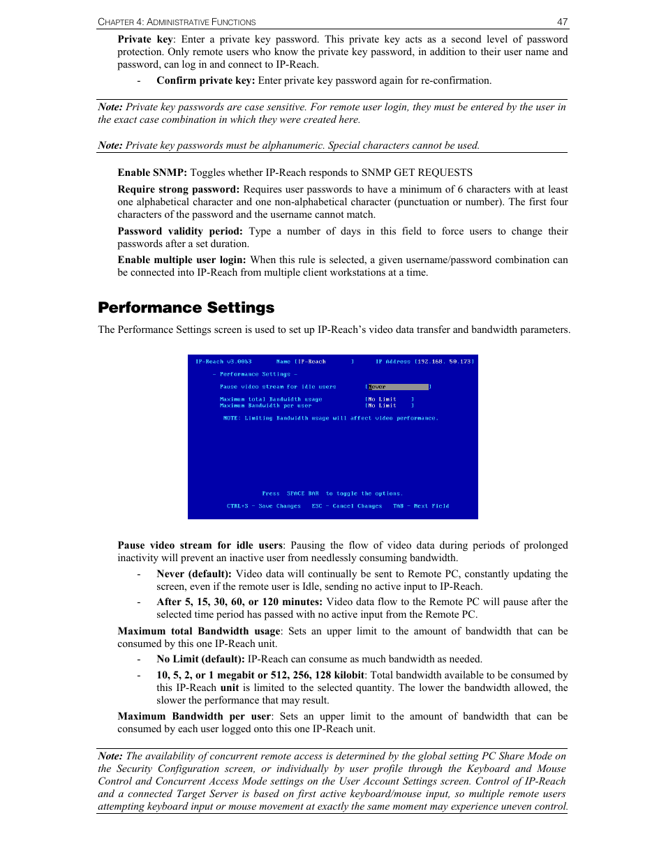 Performance settings | Raritan Computer Raritan TeleReach TR361 User Manual | Page 55 / 84