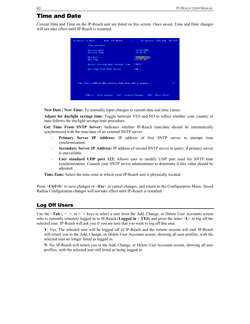 Time and date | Raritan Computer Raritan TeleReach TR361 User Manual | Page 68 / 84