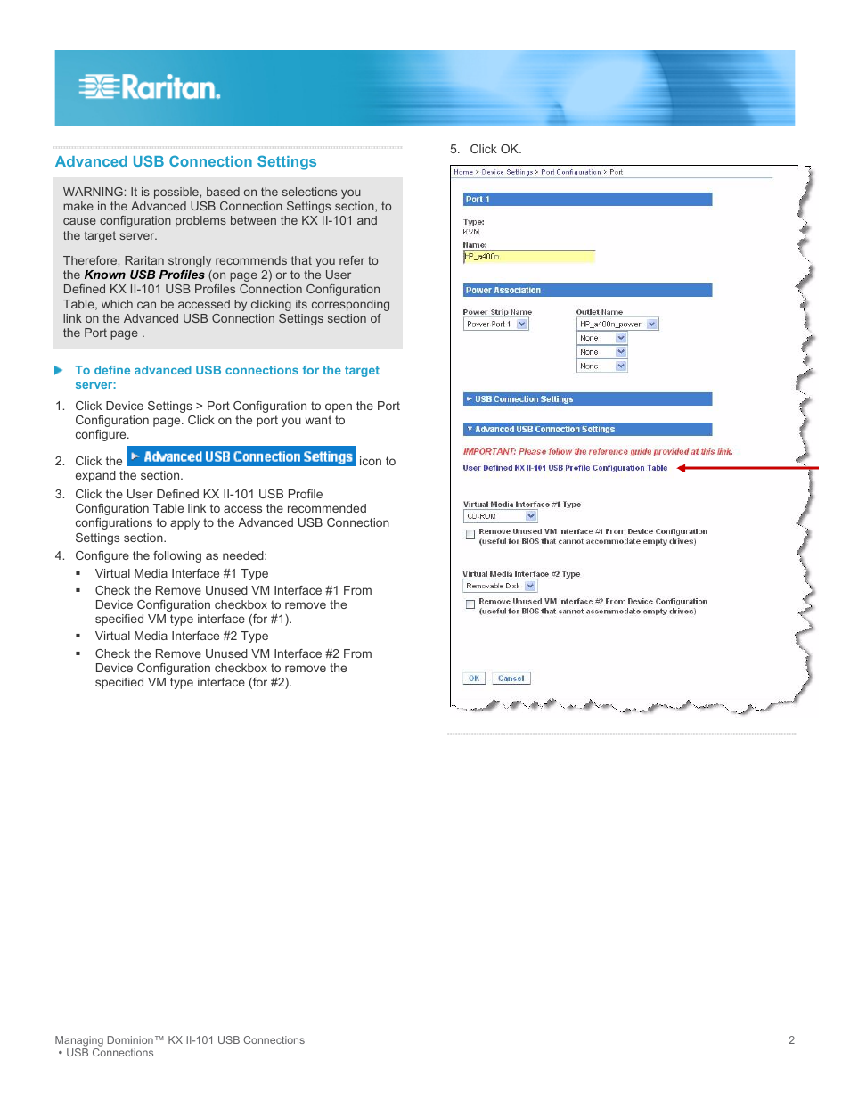 Advanced usb connection settings | Raritan Computer DOMINION KX II-101 User Manual | Page 2 / 8