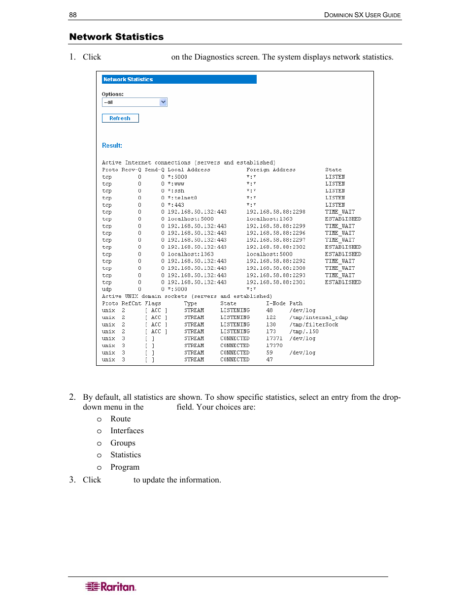 Network statistics, Figure 98 network statistics | Raritan Computer SX User Manual | Page 106 / 226