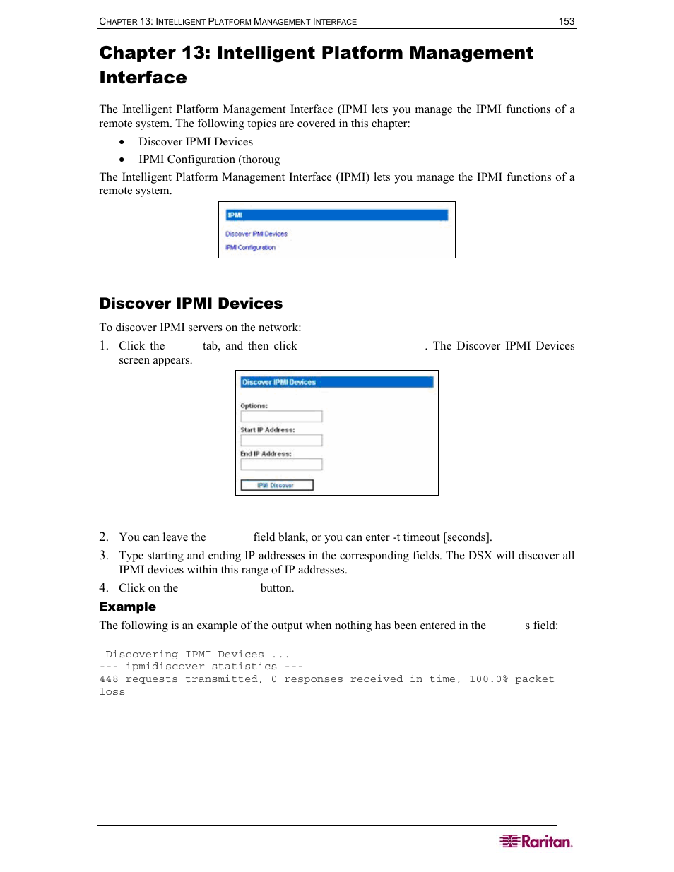 Discover ipmi devices, Figure 104 ipmi screen, Figure 105 discover ipmi devices screen | Raritan Computer SX User Manual | Page 171 / 226