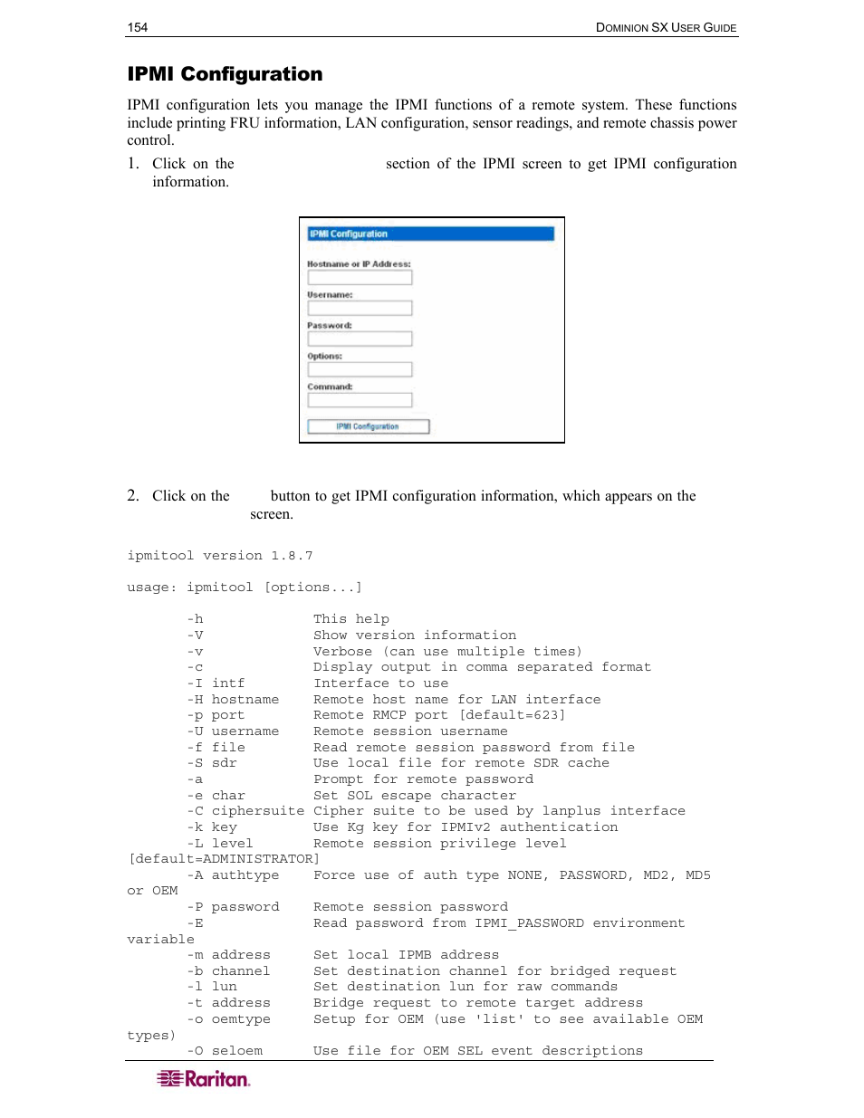Ipmi configuration, Figure 106 ipmi configuration | Raritan Computer SX User Manual | Page 172 / 226