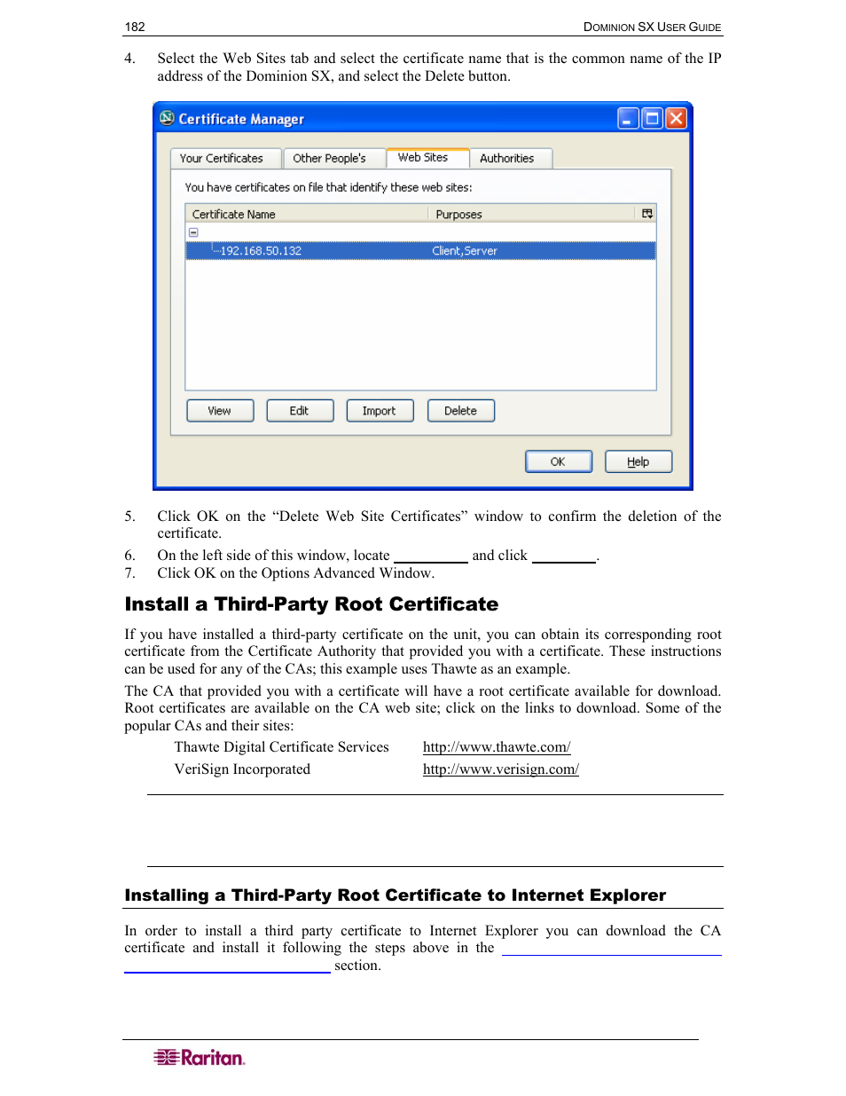 Install a third-party root certificate | Raritan Computer SX User Manual | Page 200 / 226