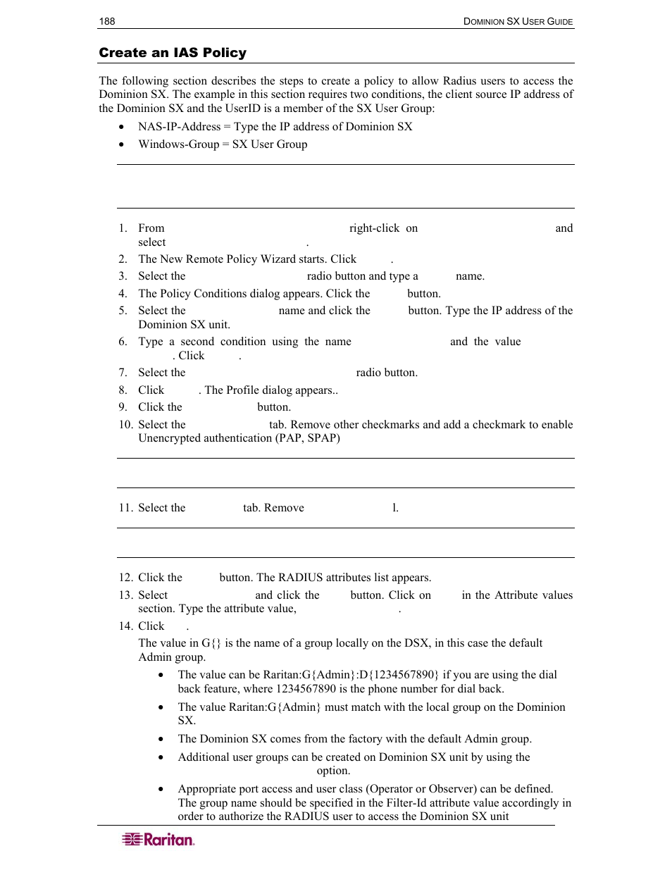Create an ias policy | Raritan Computer SX User Manual | Page 206 / 226
