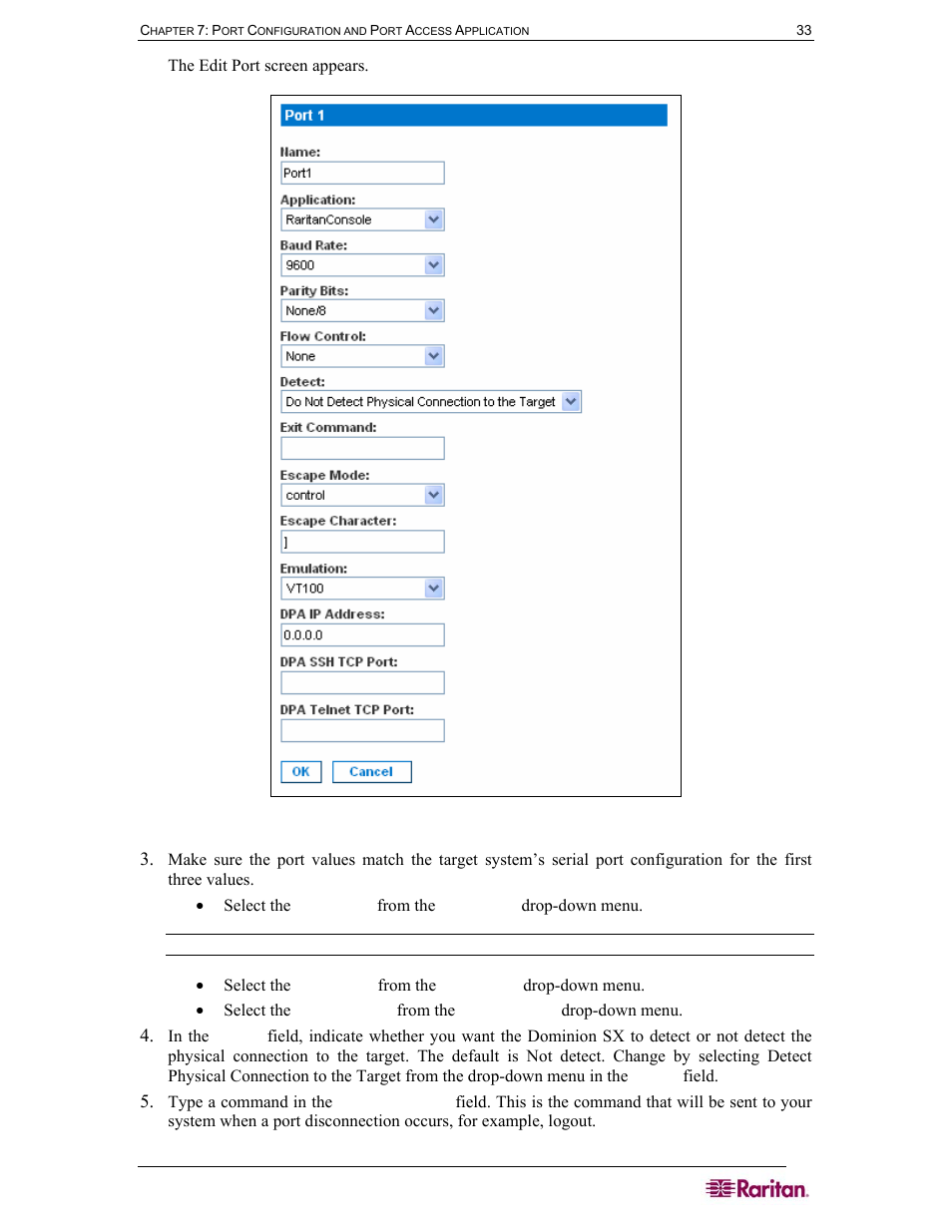 Figure 29 edit port screen | Raritan Computer SX User Manual | Page 51 / 226