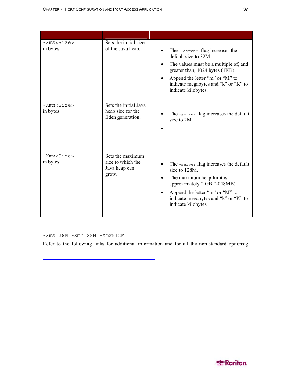 Table 2 java runtime parameters | Raritan Computer SX User Manual | Page 55 / 226
