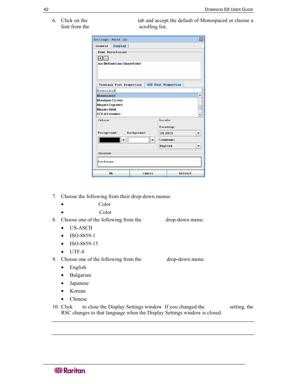 Figure 40 display settings: gui font properties | Raritan Computer SX User Manual | Page 60 / 226