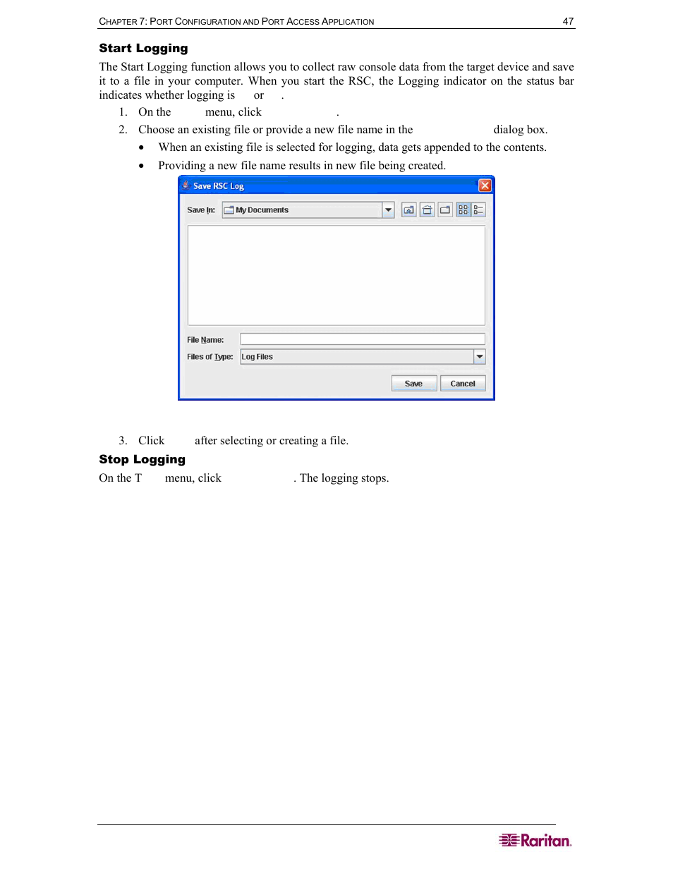 Figure 47 start logging command window | Raritan Computer SX User Manual | Page 65 / 226