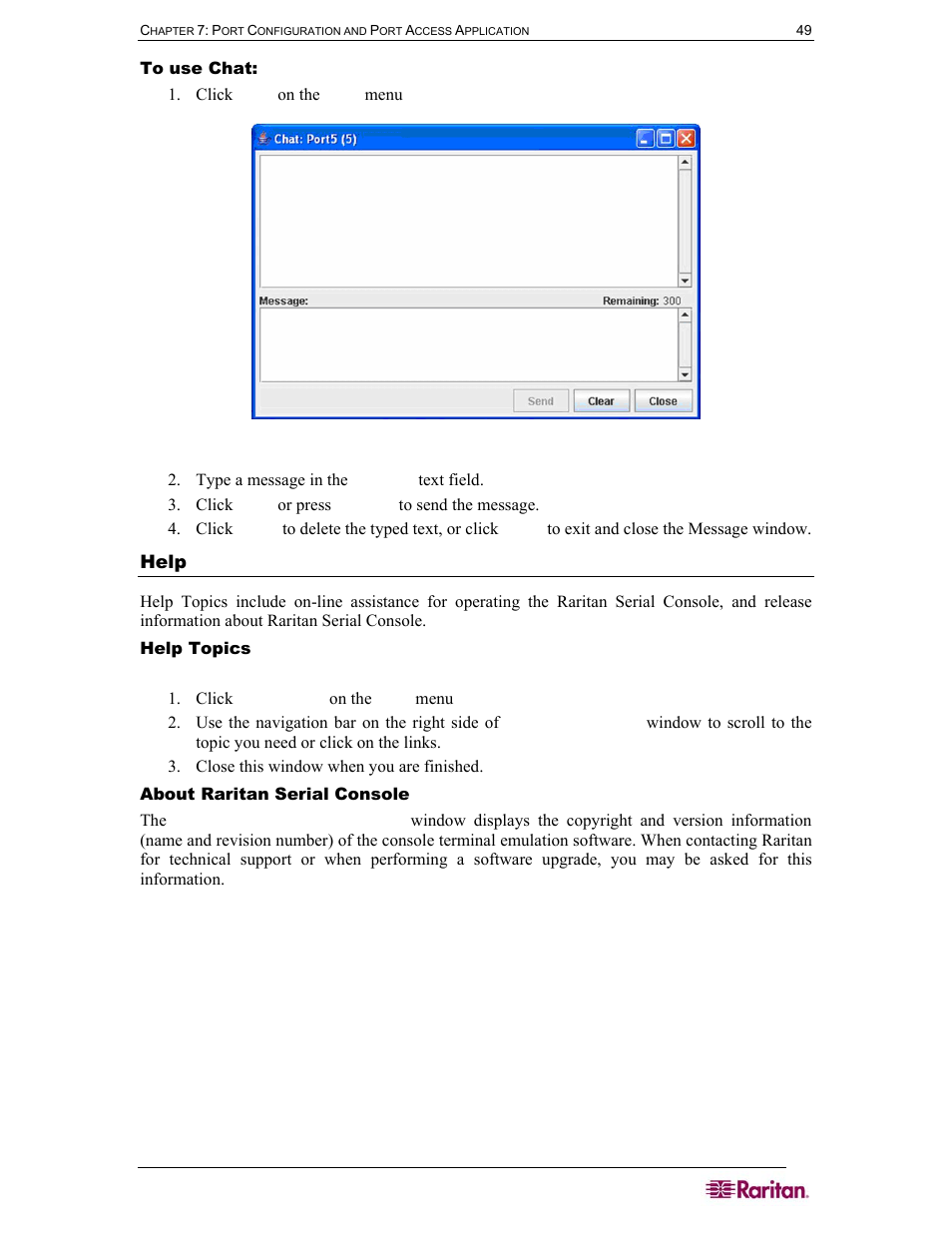 Help, Figure 50 securechat command and user chat window | Raritan Computer SX User Manual | Page 67 / 226