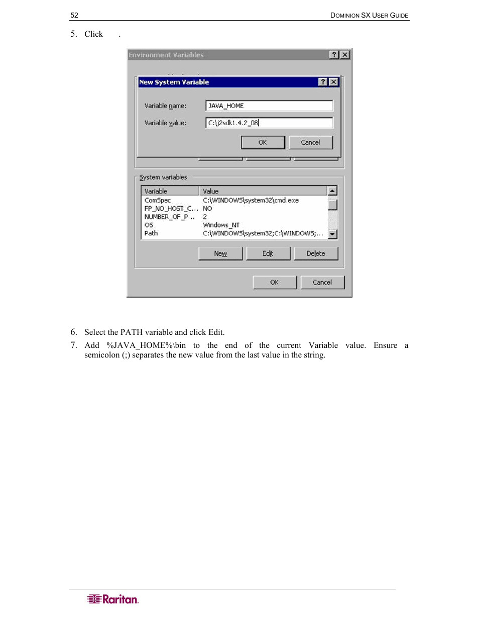 Figure 54 windows os: new system variable | Raritan Computer SX User Manual | Page 70 / 226