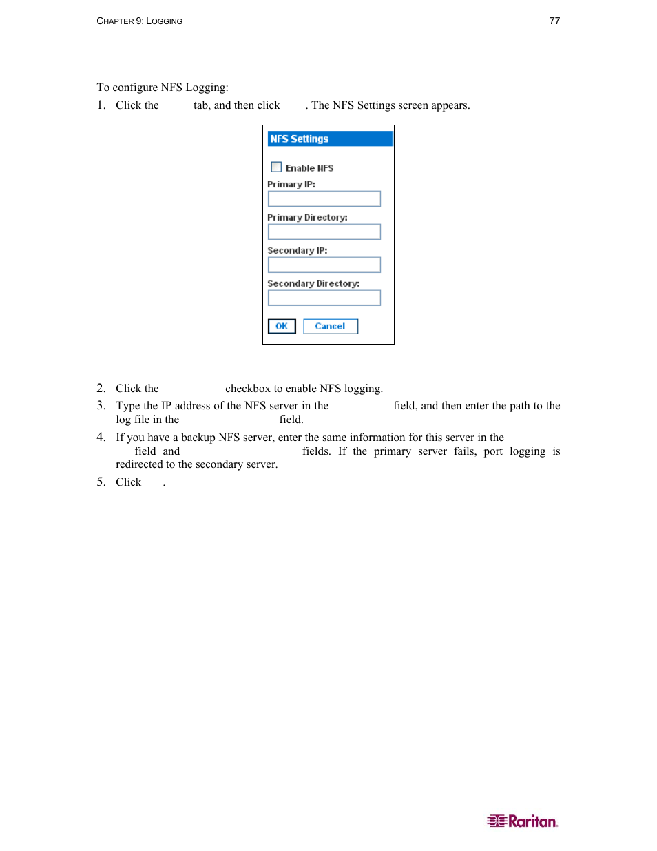 Figure 86 nfs settings screen | Raritan Computer SX User Manual | Page 95 / 226