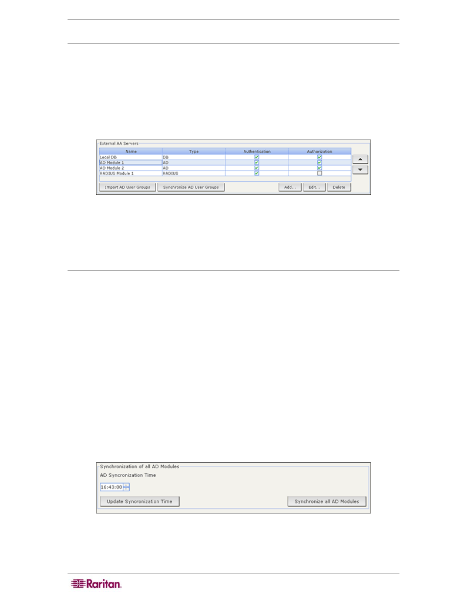 Synchronize ad user groups, Synchronize all ad modules, Figure 101 synchronize ad user groups | Figure 102 synchronization of all ad modules | Raritan Computer CC-SG User Manual | Page 122 / 258