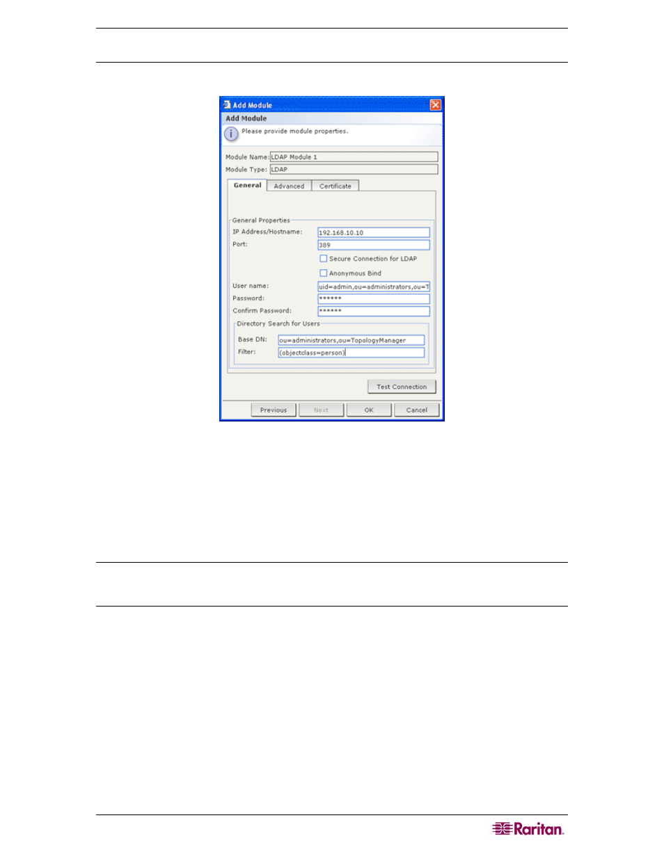 Ldap general settings, Figure 105 ldap general settings | Raritan Computer CC-SG User Manual | Page 125 / 258