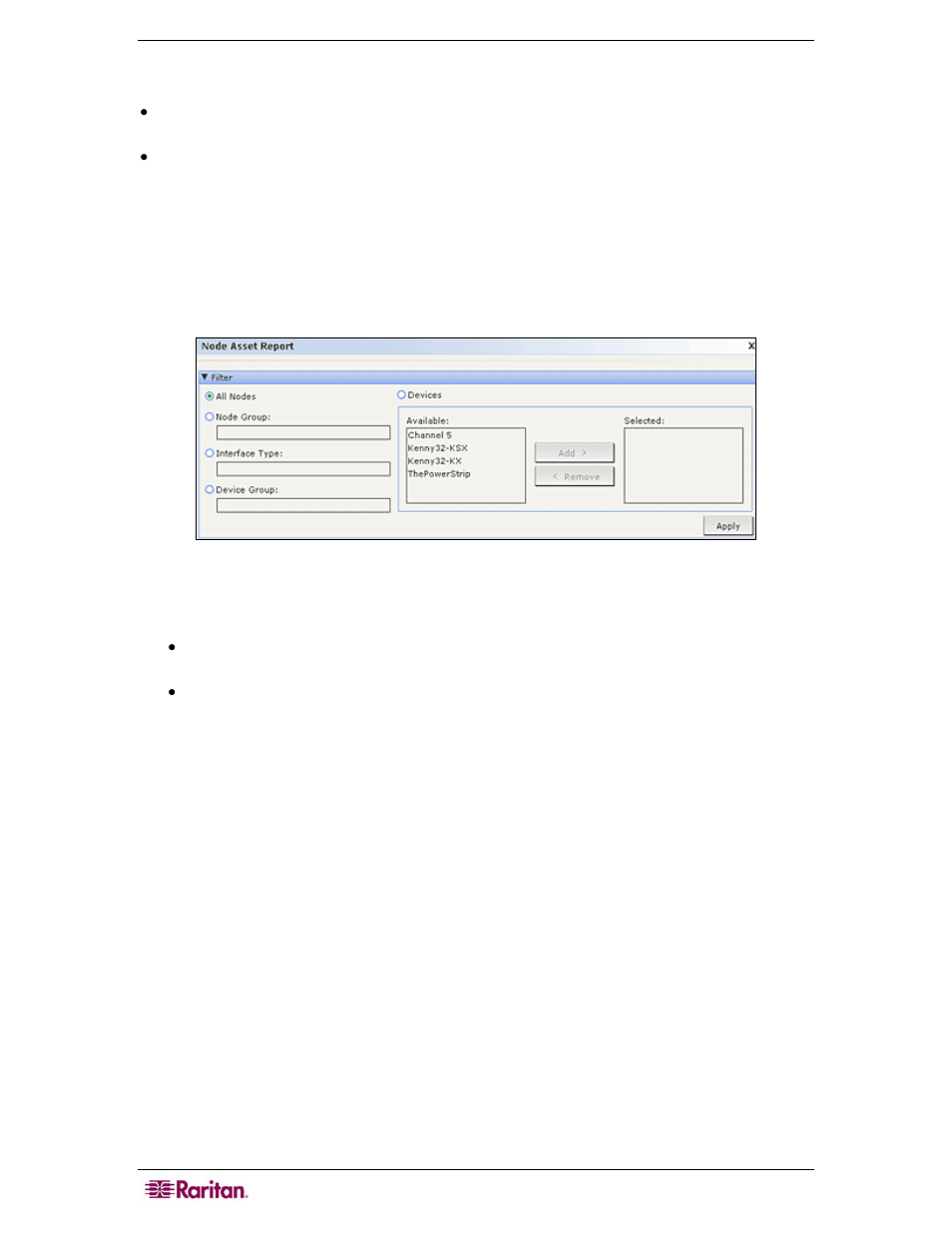 Node asset report, Figure 126 node asset report screen | Raritan Computer CC-SG User Manual | Page 144 / 258