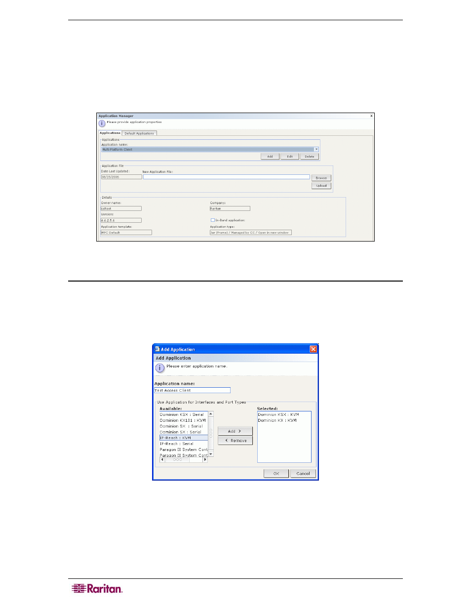 Application manager, Adding, editing and deleting applications, Figure 145 adding an application | Raritan Computer CC-SG User Manual | Page 160 / 258