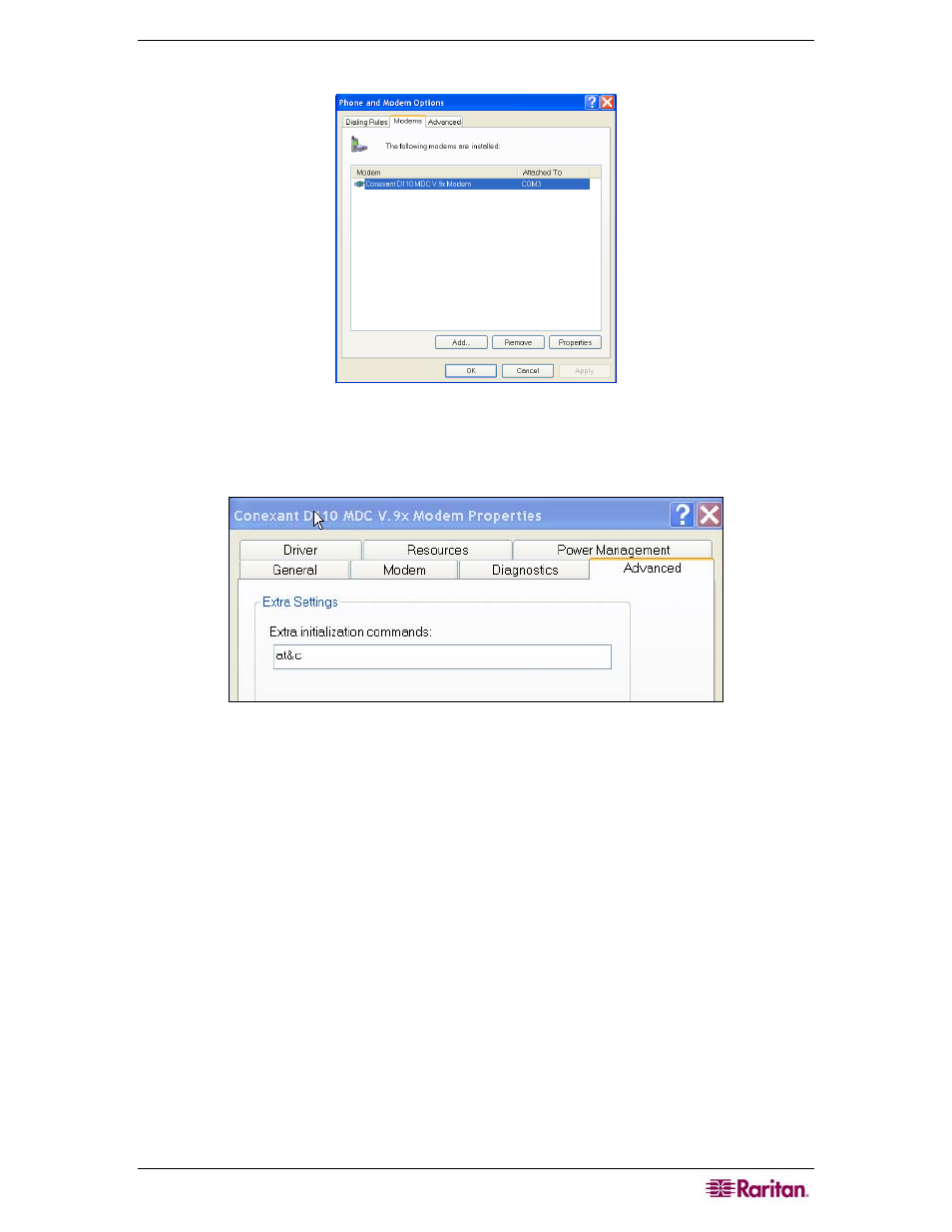 Figure 158 modems tab, Figure 159 extra initialization commands | Raritan Computer CC-SG User Manual | Page 171 / 258