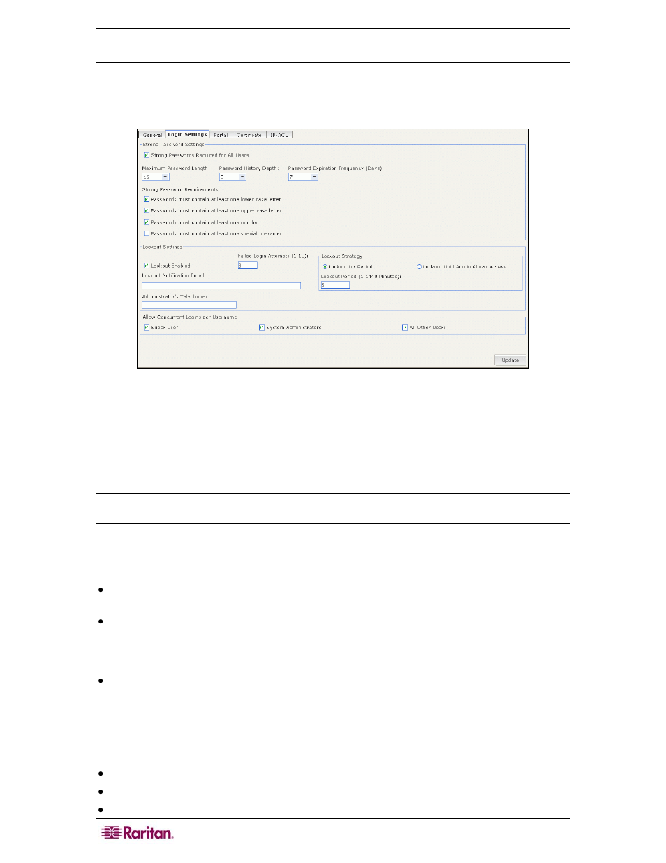 Login settings, Figure 174 login settings | Raritan Computer CC-SG User Manual | Page 184 / 258