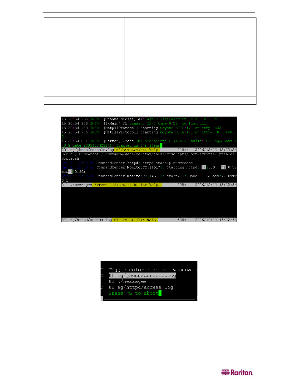 Figure 198 selecting log files to view, Figure 199 changing colors in log files | Raritan Computer CC-SG User Manual | Page 213 / 258