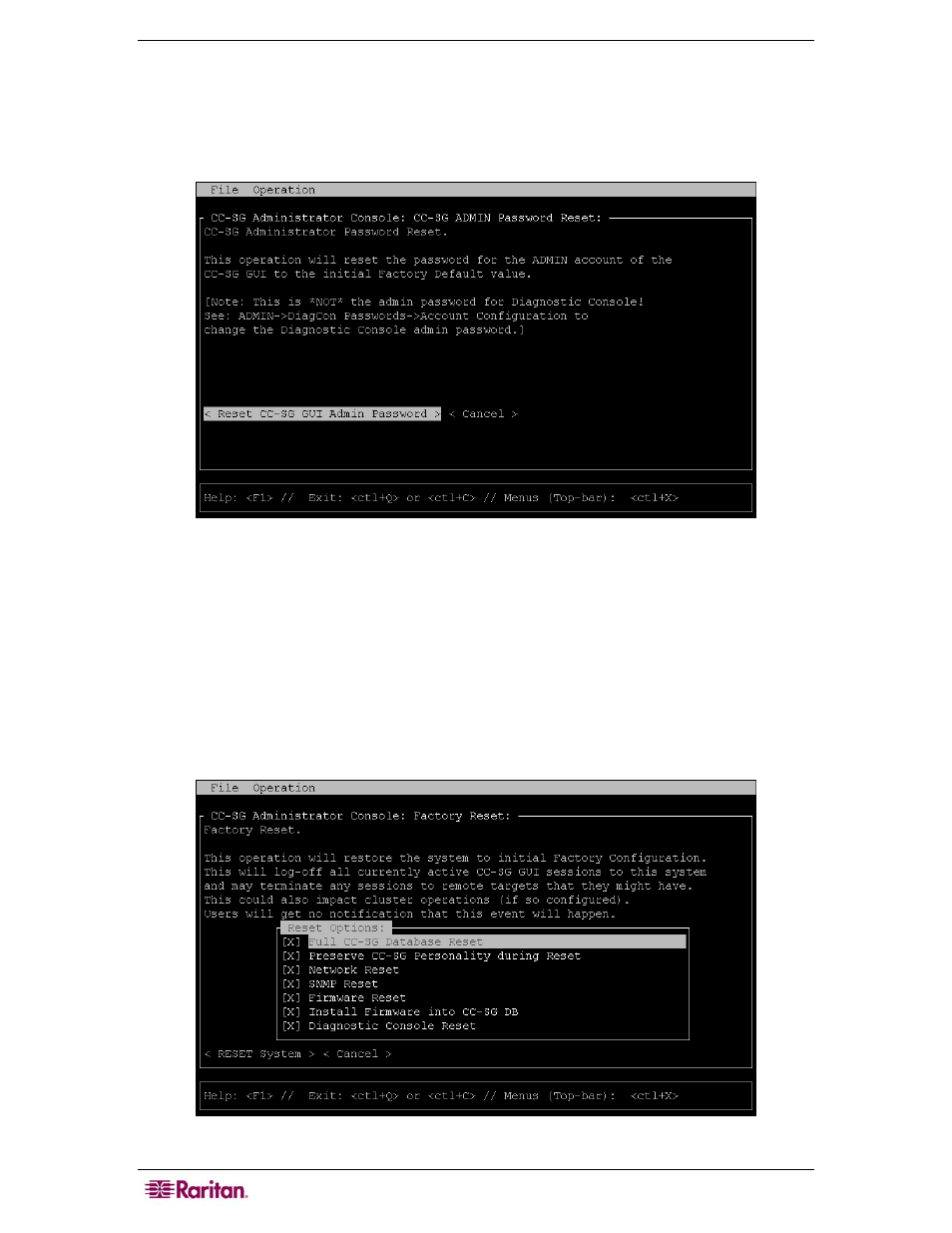 Figure 207 reset cc-sg factory configuration | Raritan Computer CC-SG User Manual | Page 218 / 258