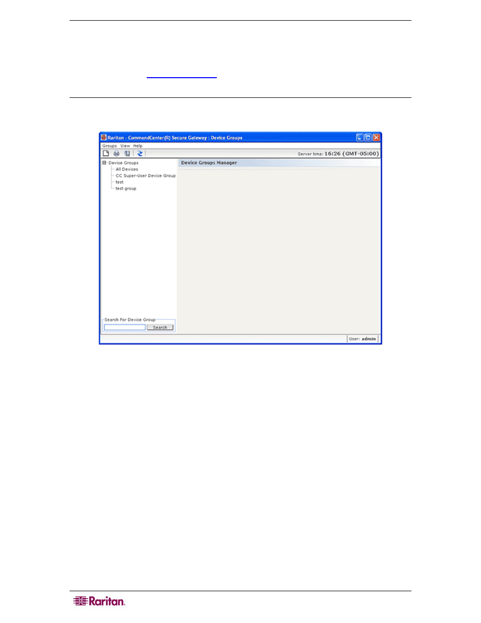 Device group manager, Add device group, Figure 57 device groups manager | Raritan Computer CC-SG User Manual | Page 72 / 258