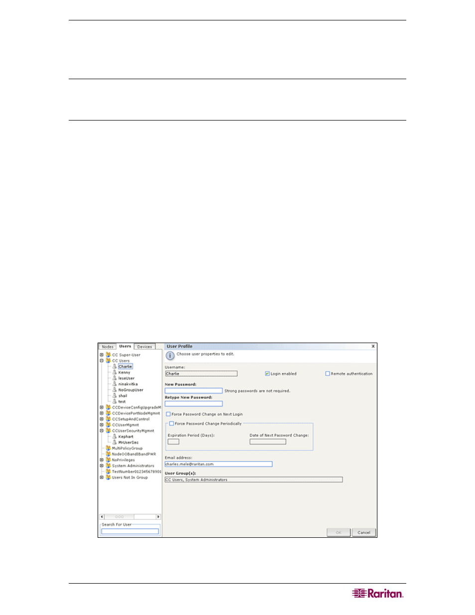 Edit a user, Figure 81 editing a selected user | Raritan Computer CC-SG User Manual | Page 97 / 258