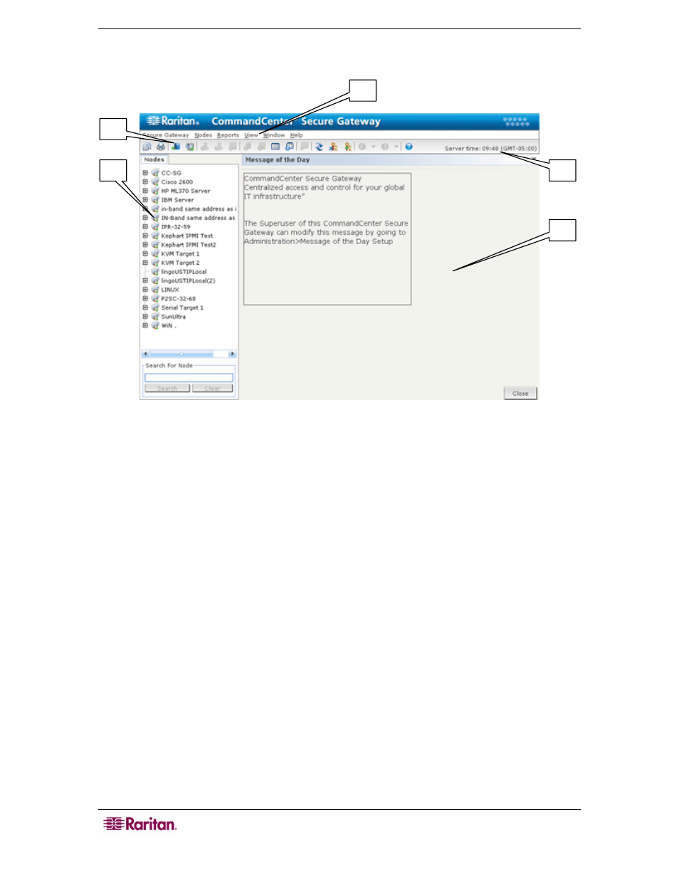Cc-sg director client window components, Figure 6 cc-sg window components | Raritan Computer CommandCenter CC-SG User Manual | Page 18 / 58