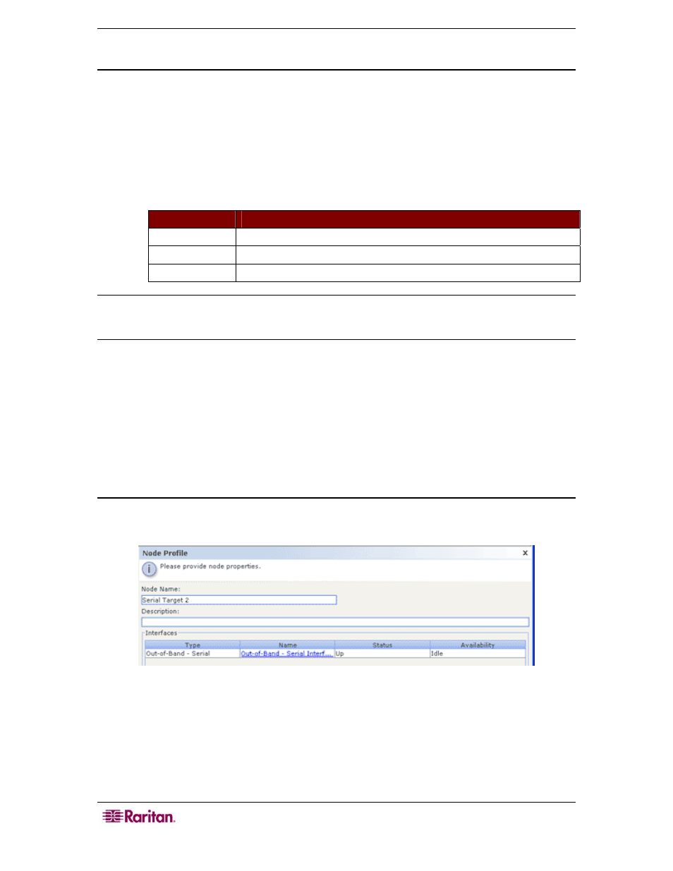 About interfaces, About connecting to nodes, Connect to a node via a serial interface | Figure 9 node profile screen—serial interface | Raritan Computer CommandCenter CC-SG User Manual | Page 22 / 58