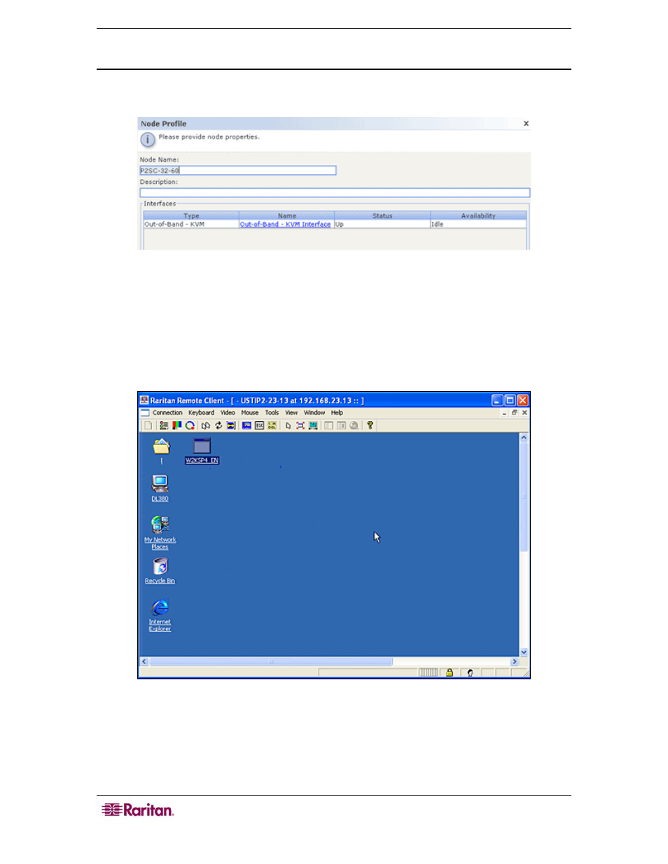 Connect to a node via an out-of-band kvm interface, Figure 12 raritan remote client window | Raritan Computer CommandCenter CC-SG User Manual | Page 24 / 58