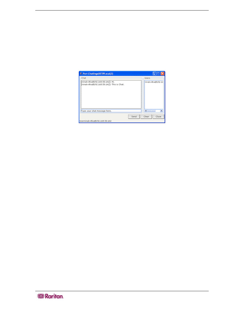 Node chat, Figure 27 chat session | Raritan Computer CommandCenter CC-SG User Manual | Page 36 / 58