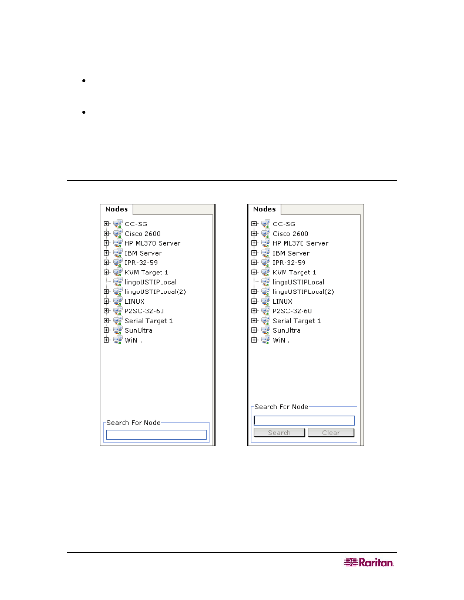 About searching for nodes, To search for nodes | Raritan Computer CommandCenter CC-SG User Manual | Page 37 / 58