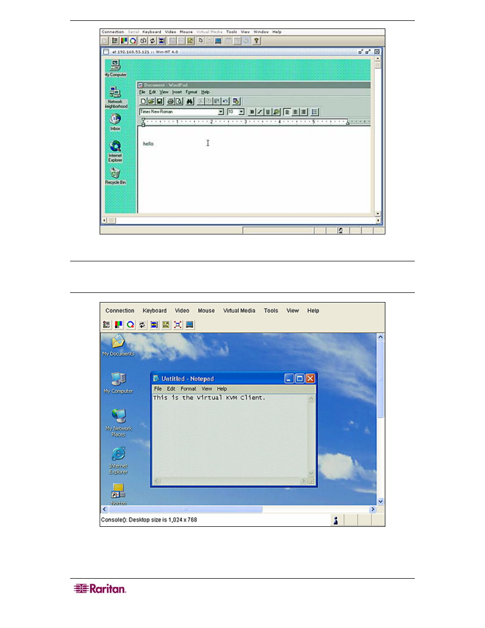 Figure 35 multi-platform client window, Figure 36 virtual kvm client window | Raritan Computer CommandCenter CC-SG User Manual | Page 44 / 58