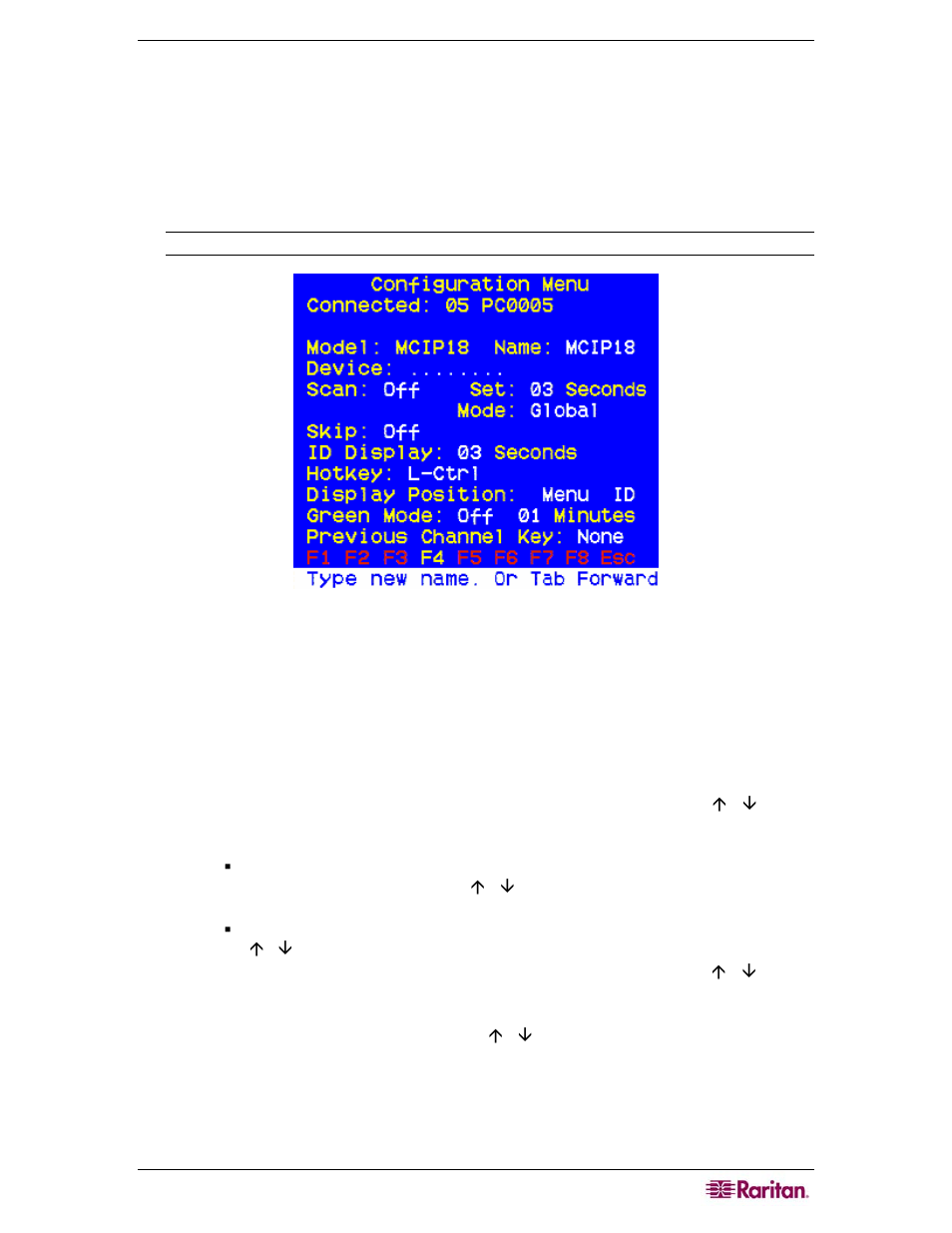 Chapter 3: operation, Figure 5 configuration menu | Raritan Computer MCIP18 User Manual | Page 13 / 80