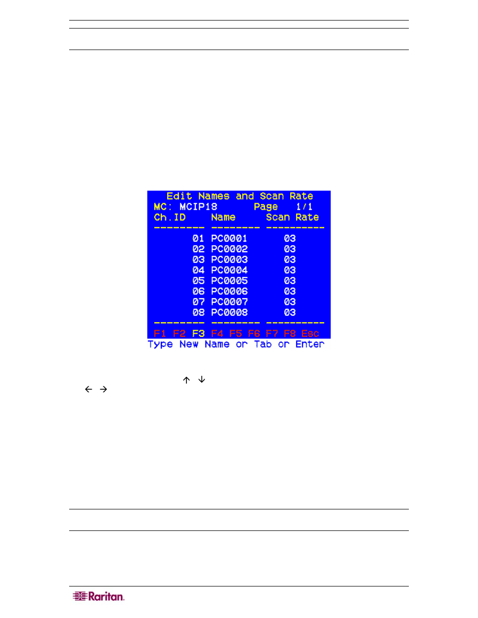 Assigning names and scan rates, Figure 6 edit names and scan rate menu (one-tier) | Raritan Computer MCIP18 User Manual | Page 14 / 80