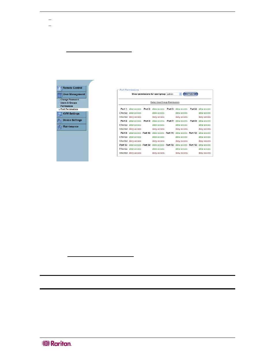 Port permissions, Figure 25 port permissions screen | Raritan Computer MCIP18 User Manual | Page 36 / 80