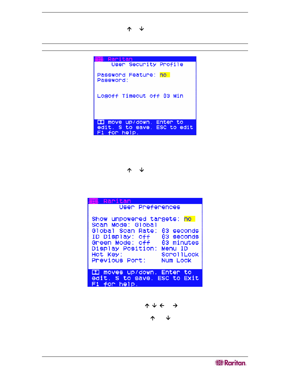 User security profile, User preferences, Figure 13 user security profile menu | Figure 14 user preferences screen | Raritan Computer MasterConsole Z User Manual | Page 19 / 34