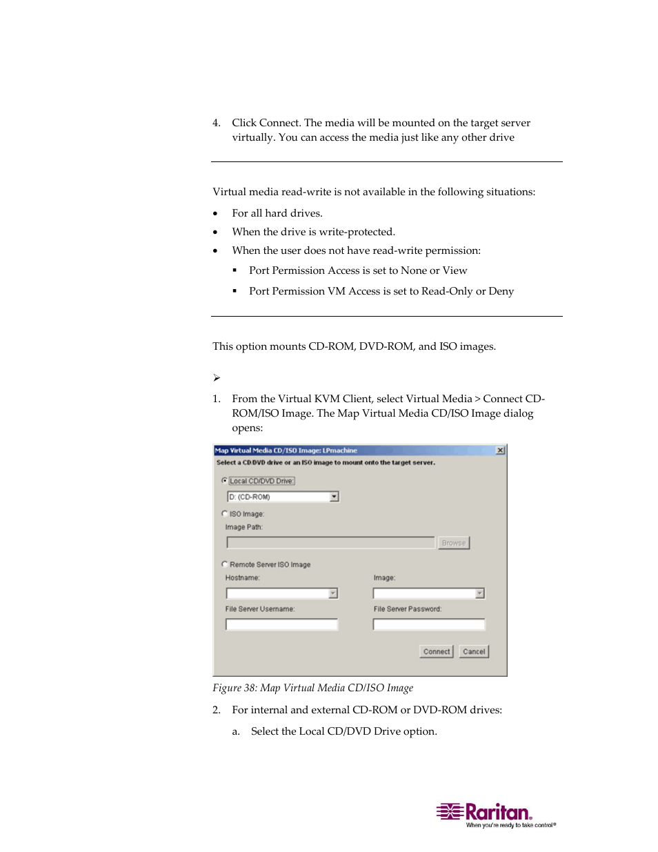 Conditions when read-write is not available, Cd-rom/dvd-rom/iso images, Cd- rom/dvd-rom/iso images" on | Raritan Computer DOMINION KX II DKX2-0E-E User Manual | Page 108 / 257