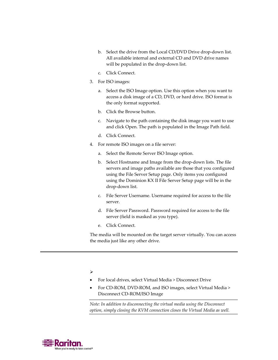 Disconnecting virtual media, Disconnecting virtual media" on pa | Raritan Computer DOMINION KX II DKX2-0E-E User Manual | Page 109 / 257