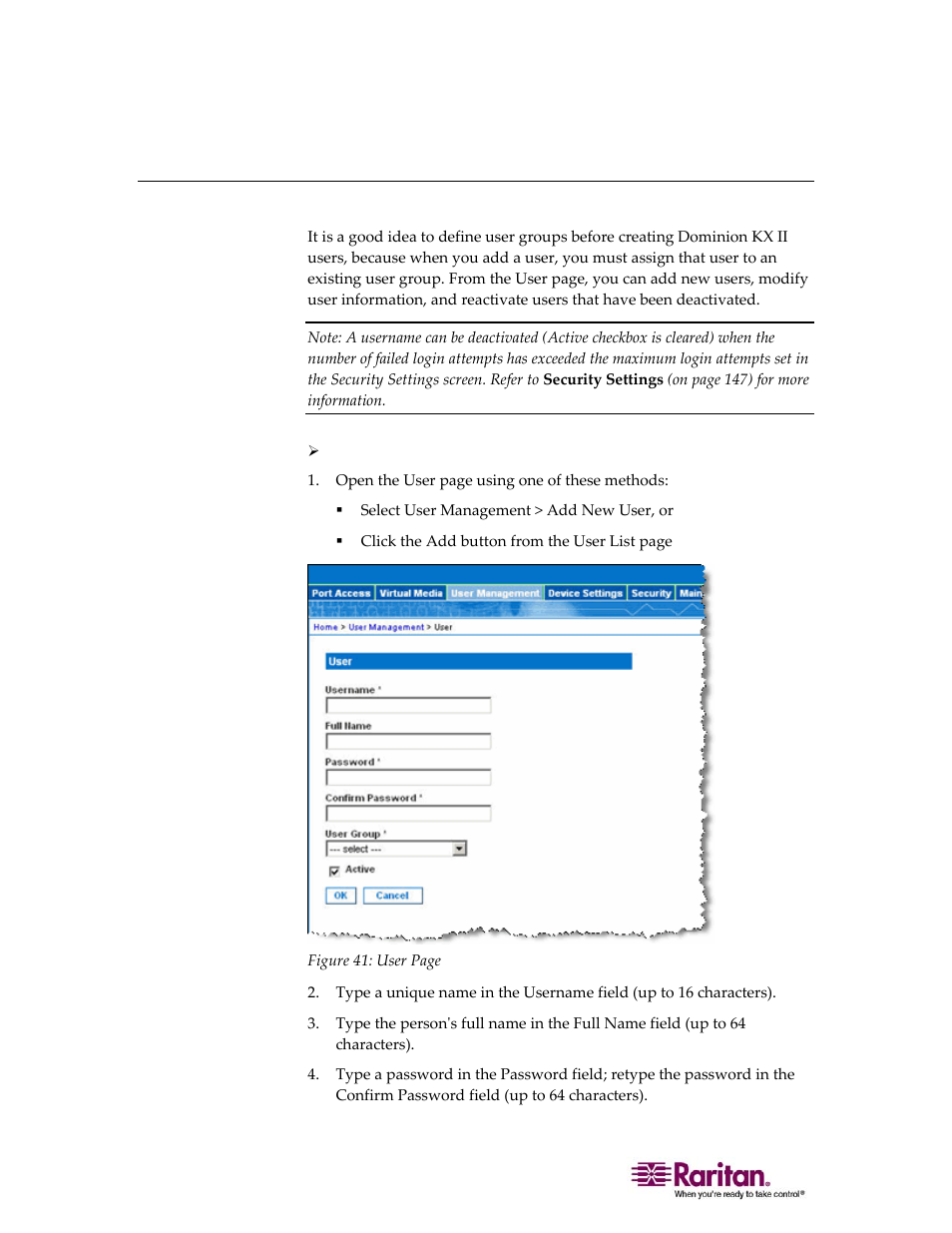 Add new user | Raritan Computer DOMINION KX II DKX2-0E-E User Manual | Page 114 / 257