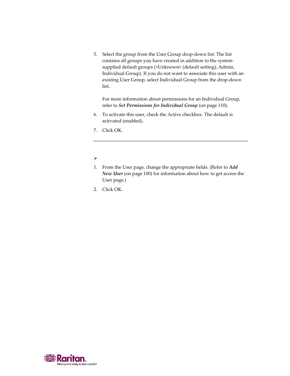 Modify existing user | Raritan Computer DOMINION KX II DKX2-0E-E User Manual | Page 115 / 257