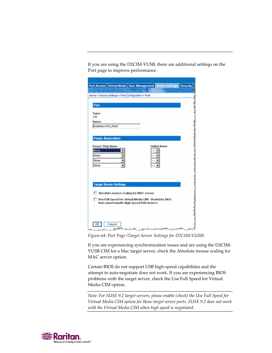 Note for d2cim-vusb cim usage, See "note for d2cim- vusb cim usage" on p | Raritan Computer DOMINION KX II DKX2-0E-E User Manual | Page 159 / 257