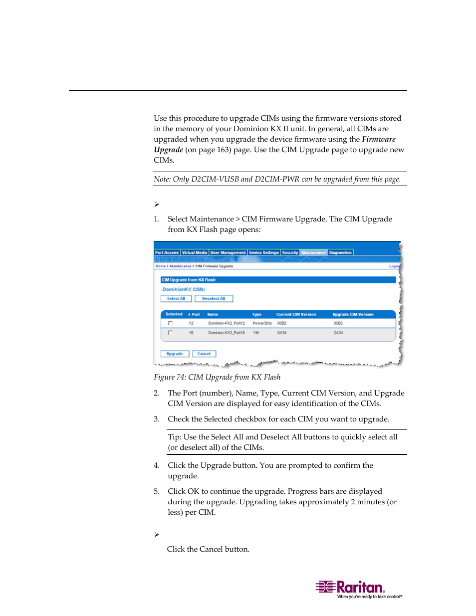 Cim upgrade | Raritan Computer DOMINION KX II DKX2-0E-E User Manual | Page 176 / 257