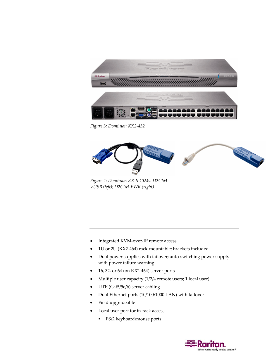 Product features, Hardware | Raritan Computer DOMINION KX II DKX2-0E-E User Manual | Page 18 / 257